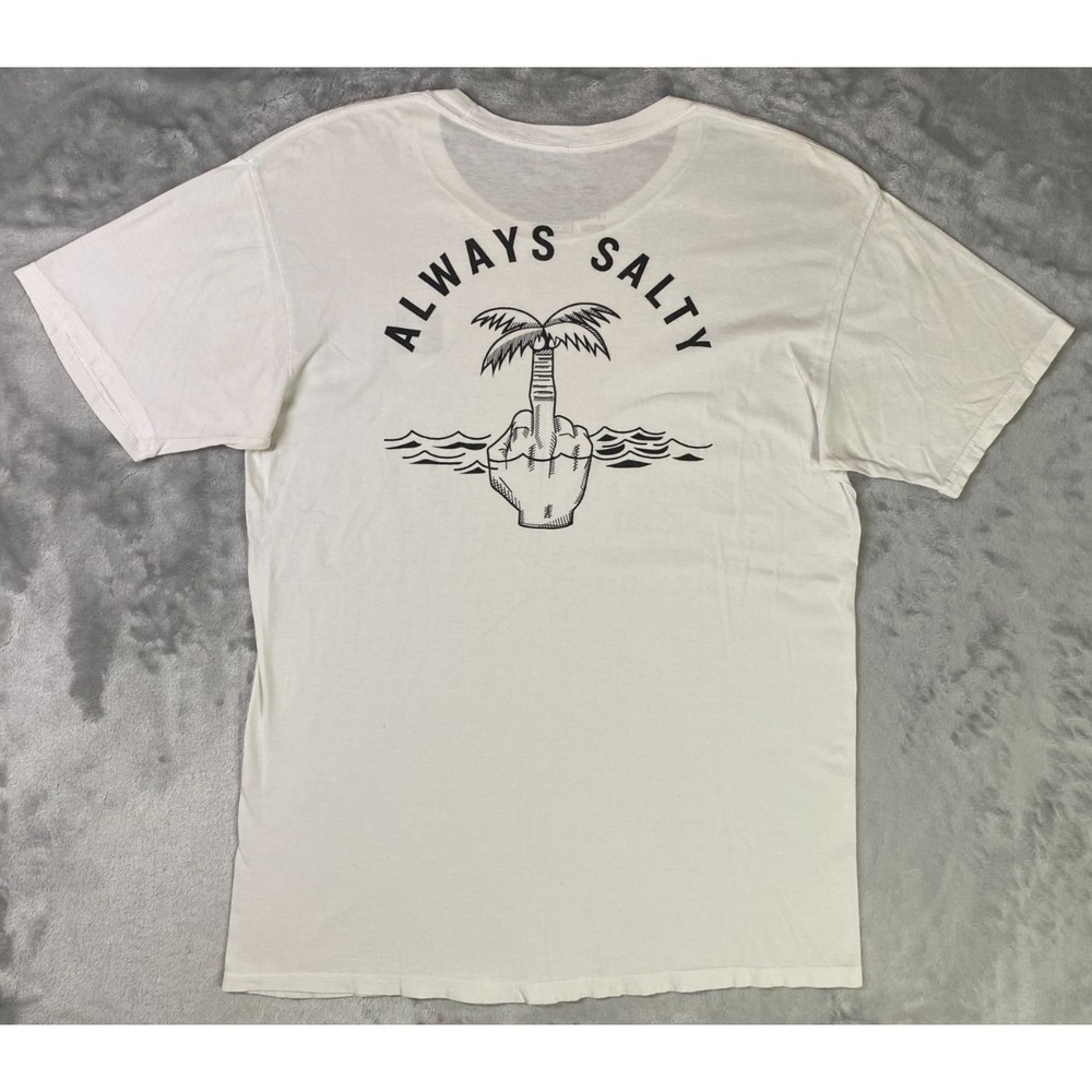 Chomp T-Shirt Mens Large White‎ Always Salty Graphic Palm Tree Middle Finger Tee